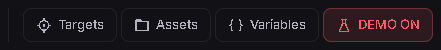 New look: Demo is a switch in the header. When it is on, it turns into a red DEMO ON badge.